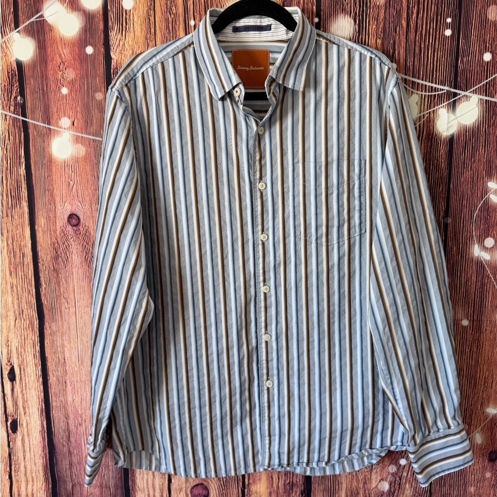 Tommy Bahama Men's Multi-Striped Shirt 100% Cotton Large